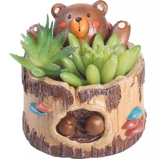 【微景小舖】微景觀 田園森林動物樹洞花盆 小熊花盆 盆栽 多肉植物 棕熊 小熊 居家裝飾園藝造景 療癒小物 DIY手作