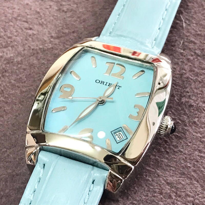 超過十年 全新 絕版品 只剩一只 日本東方 ORIENT 酒桶型 粉藍色 淺藍色 淡藍色 錶帶更新 保固一年