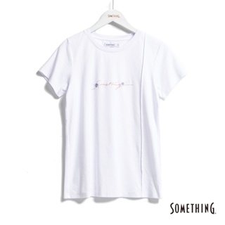 SOMETHING 基本繡花LOGO短袖T恤(白色) -女款