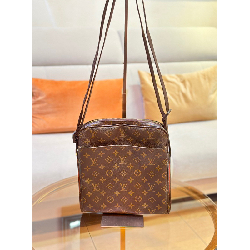 【二手／絕版】香港專櫃真品 Louis Vuitton LV M97037 Monogram 經典老花紋 皮飾邊 側背包