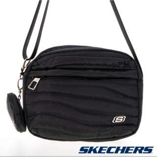 Ruan shop SKECHERS 雙面設計休閒斜背包 現貨 包包 防潑水 水波紋 黑色 休閒 零錢袋 S115606