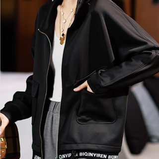 雅麗安娜 上衣 外套 夾克S-2XL韓版休閒簡約字母寬鬆蝙蝠袖拉鍊立領短外套N245-23055.