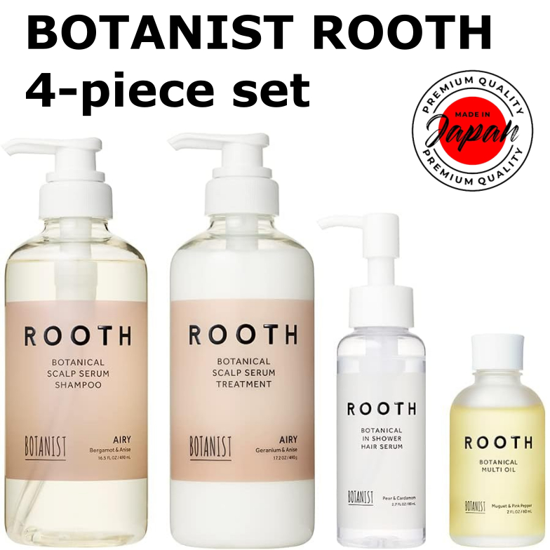 [套裝] BOTANIST ROOTH 4 件洗髮精、護髮素、護髮油和護髮素 [輕盈] 不含矽膠、對羥基苯甲酸酯和合成色