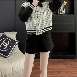 雅麗安娜 上衣 外套 夾克S-XL小香風千鳥格外套短款運動風百搭夾克棒球服N245-23059.