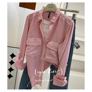 🫧Léger Kore 🌿溫柔質感的粉紅色✨親膚顯白天絲棉輕薄襯衫/版型顯瘦上衣/長袖上衣