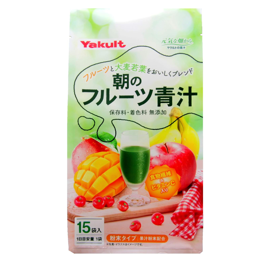 日本直送 Yakult養樂多 大麥若葉 早安水果青汁15包入 含維生素C、β胡蘿蔔素、膳食纖維、葉黃素、微量元素