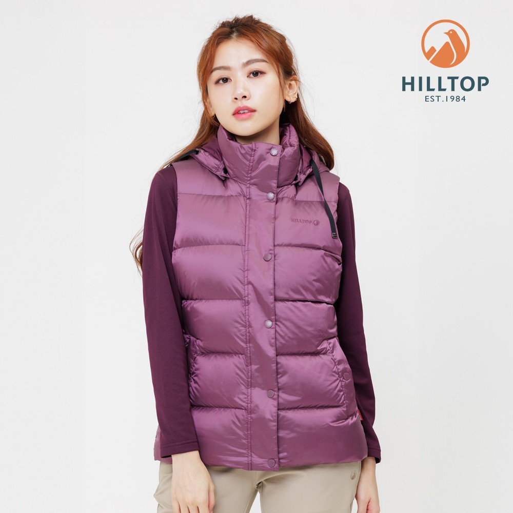 【Hilltop山頂鳥】防潑水保暖蓄熱可拆帽羽絨外背心 女款 鬱金香紅｜PF25XFH6ECH0