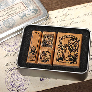 臣 鐵盒復古印章 愛麗絲 桃樂絲 韓國文具 木頭印章 印章套裝