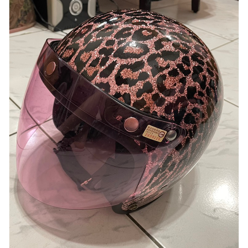 全新粉色金蔥豹紋全罩安全帽