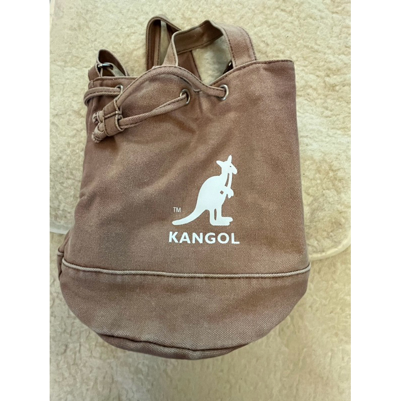 Kangol咖啡色/黃色水桶包