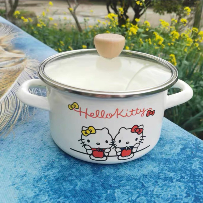 日式可愛kitty珐琅搪瓷鍋 煮鍋 大容量 小鍋子 雙耳鍋
