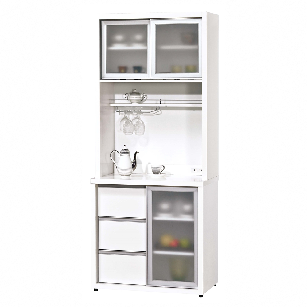 AS雅司-梅莉戈德2.7尺白色鋁框推門餐櫃(全組)-82x52x200cm