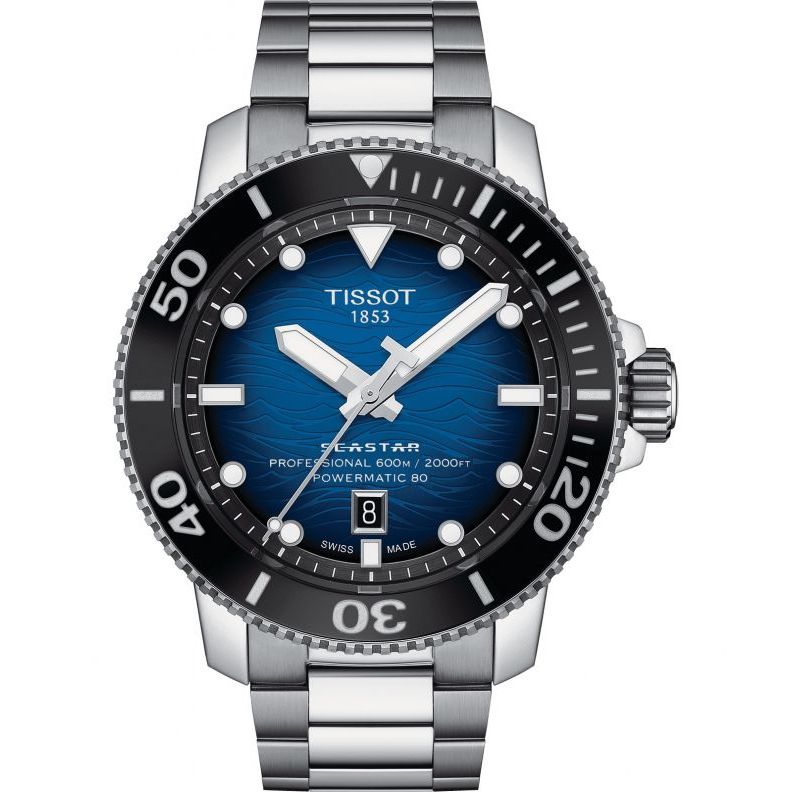 TISSOT 天梭T-Seastar海星系列寶藍面運動休閒鋼帶200米腕錶 型號：T120.607.11.041.01