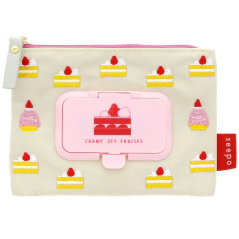 日本seepo草莓蛋糕刺繡溼紙巾化妝包