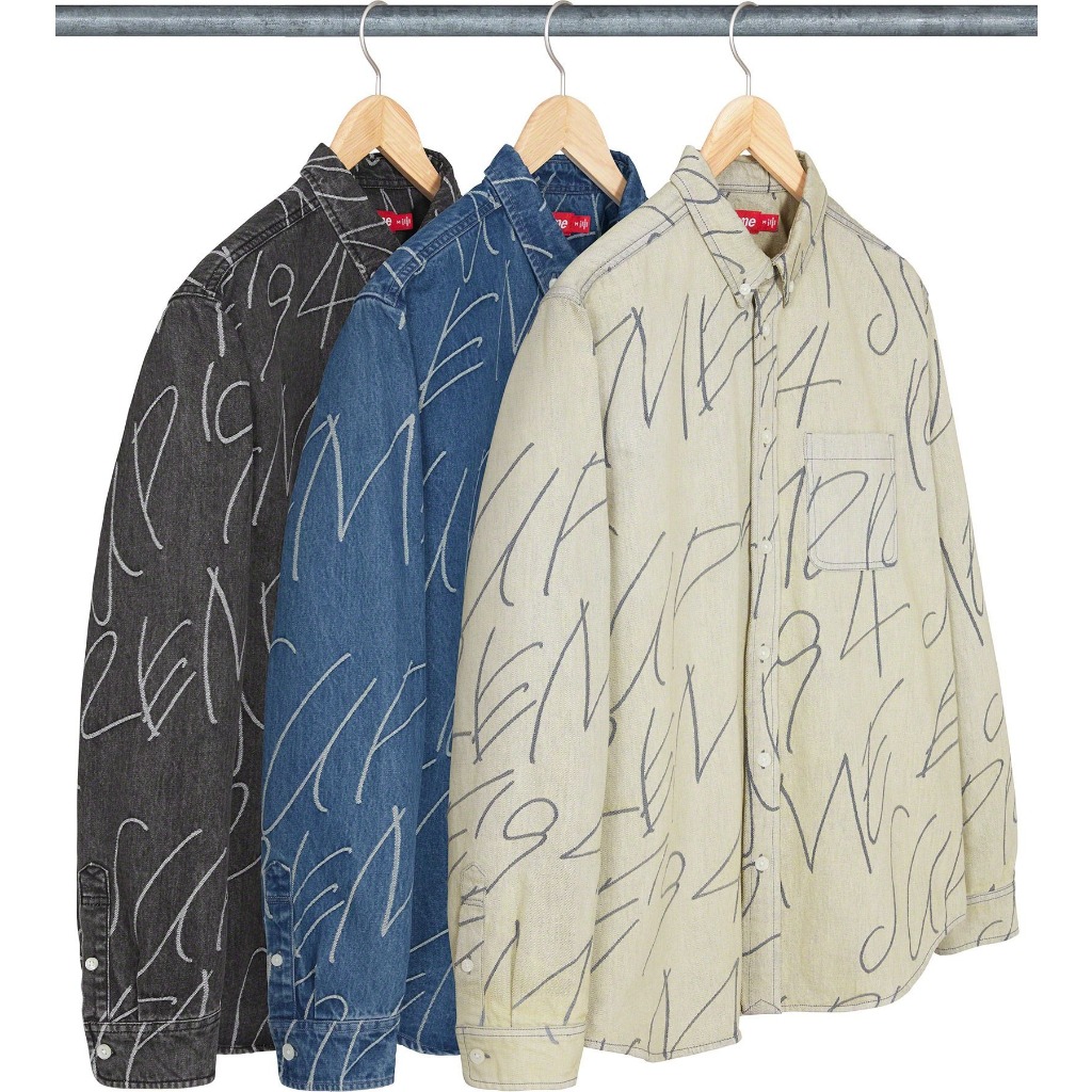 【紐約范特西】預購 SUPREME FW23 HANDWRITING JACQUARD DENIM SHIRT 襯衫