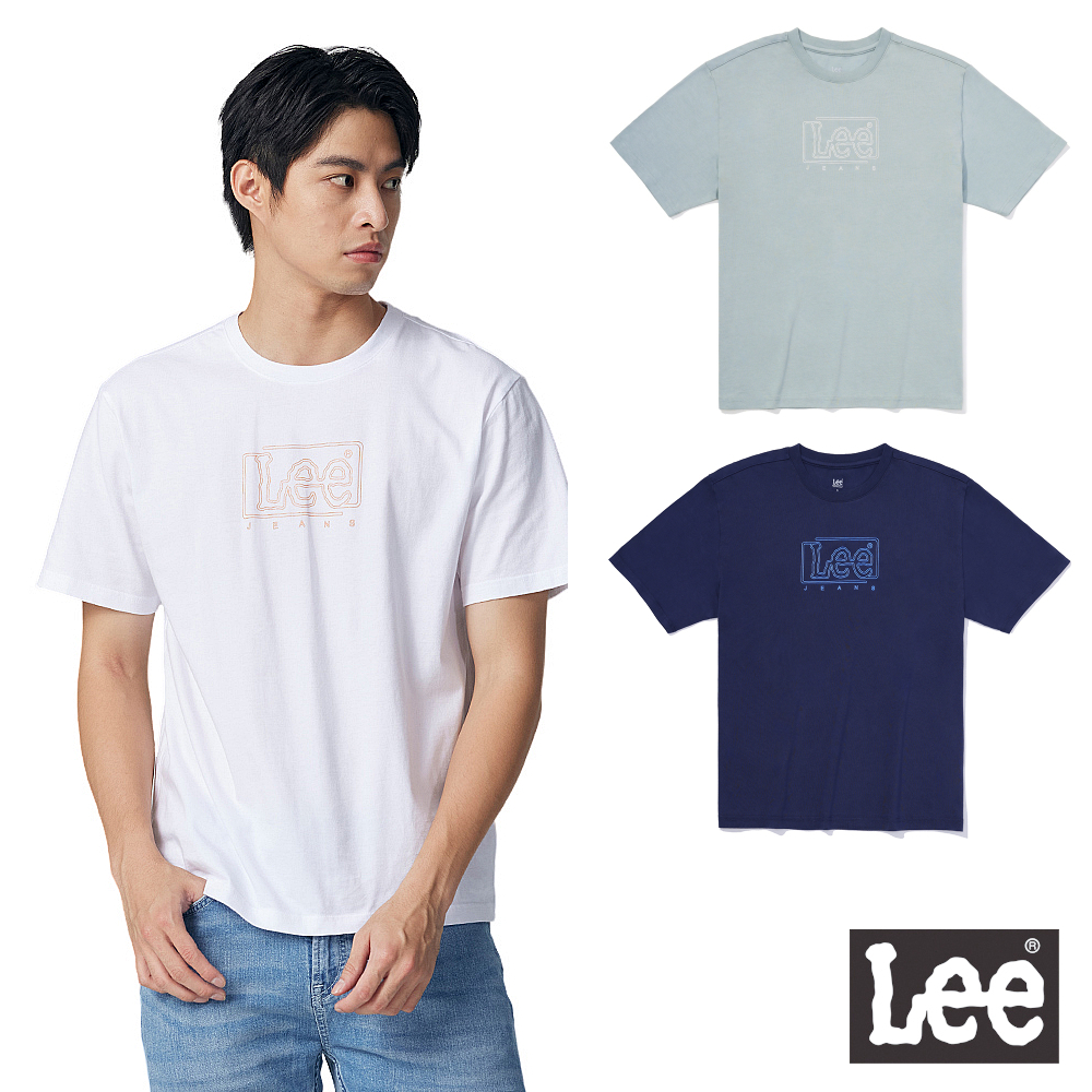 Lee 長框中LOGO寬鬆短袖T恤 男 白色 灰綠 丈青 MODERN LB302080