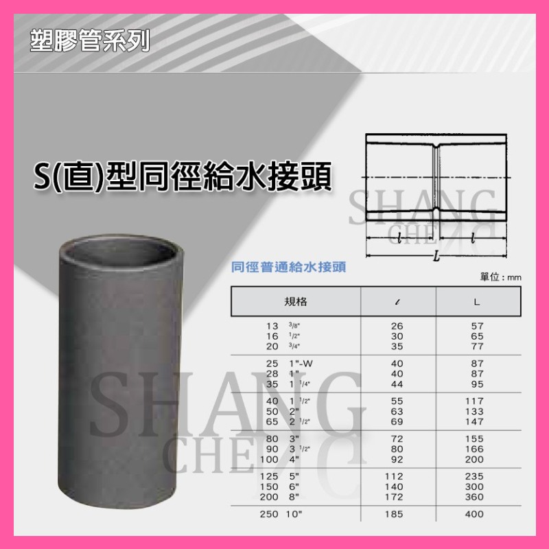 【尚成百貨】南亞 PVC OS 3/8"~1-1/2" S型同徑給水接頭 S(直)型同徑給水接頭 塑膠管S 水管接頭.