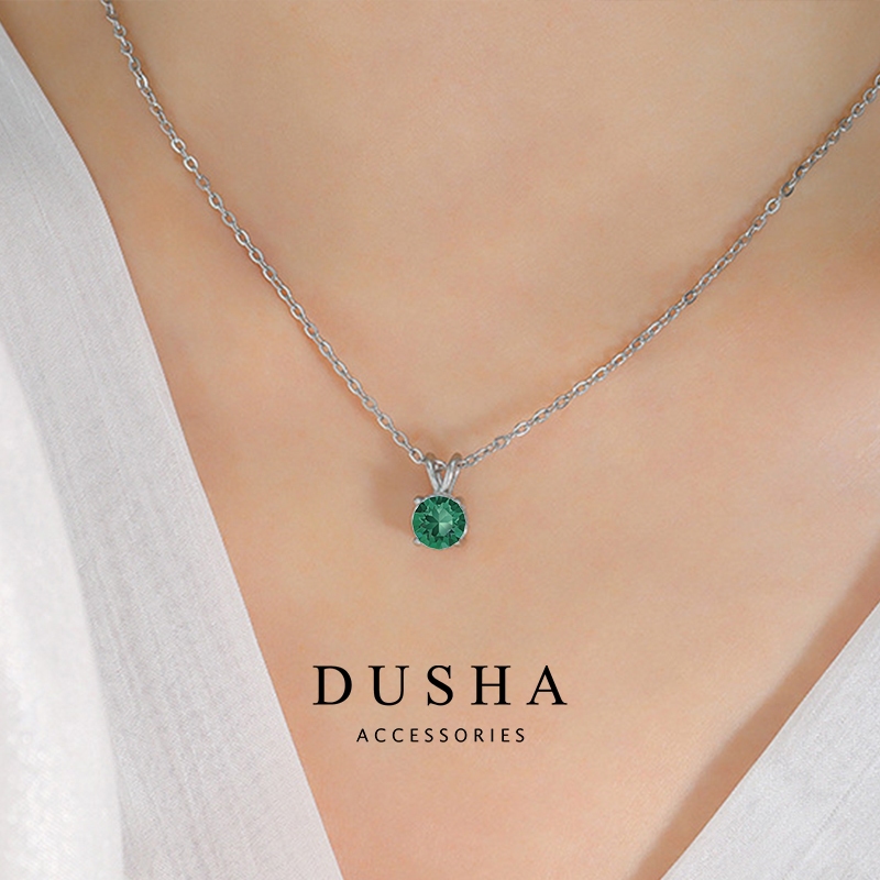 𝐃𝐔𝐒𝐇𝐀.𝐬𝐭𝐞𝐞𝐥︴純鋼項鍊 璀璨之星鋼銀色祖母綠彩鑽鎖骨項鏈－杜莎鋼飾