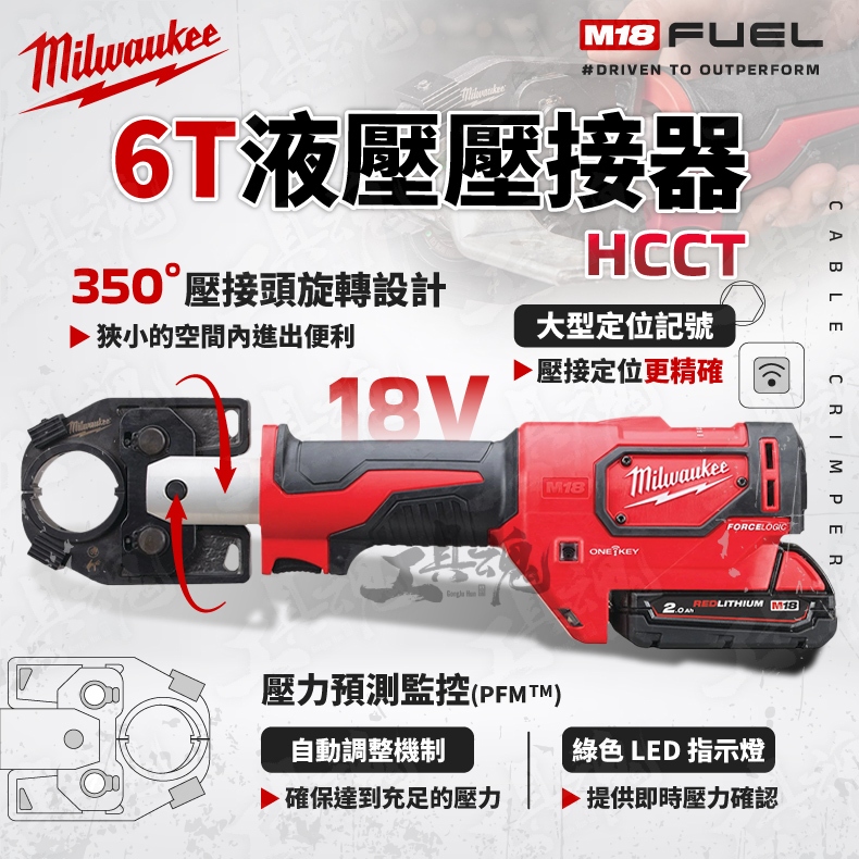 美沃奇 HCCT 6T液壓壓接機 18V 鋰電 液壓剪電纜線機 壓接機 米沃奇 Milwaukee  M18HCCT