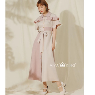 全新 VIVA KING VK Design浪漫時光 披肩可拆拼條洋 長洋裝 拼接洋裝 波浪 條紋 氣質