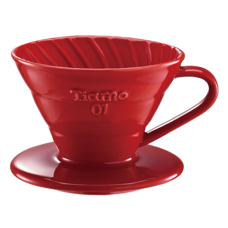 【Tiamo】V01陶瓷圓錐咖啡濾器組 附濾紙量匙/HG5537R(紅/1-2人份)| Tiamo品牌旗艦館