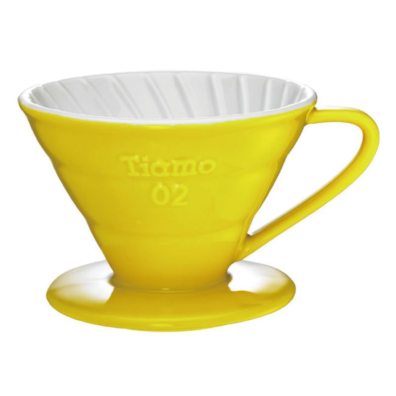 【Tiamo】V02陶瓷雙色咖啡濾器組 附滴水盤量匙/HG5544Y(黃/2-4人份)| Tiamo品牌旗艦館