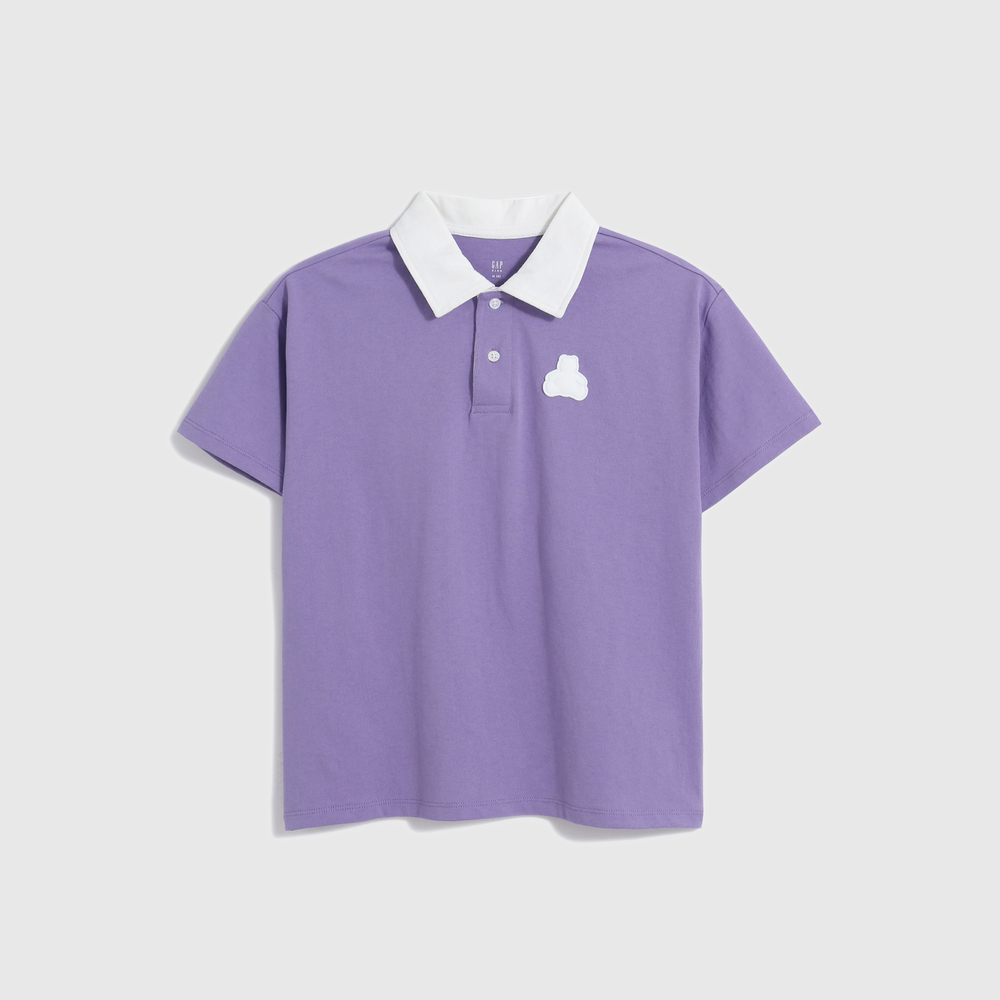 Gap 兒童裝 小熊短袖POLO衫 厚磅密織水洗棉系列-紫色(602174)