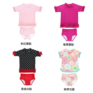 美國RuffleButts 兩件式短袖泳裝 / 黑底白點 / 苺果圓點 / 粉紅圓點 / 熱帶花園
