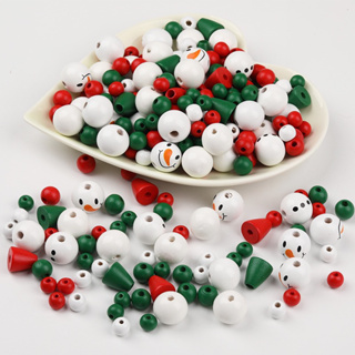 白色系雪人系列串繩（木製手工串珠）套裝組 190顆串珠+麻繩組合 聖誕串珠 雪人串珠 聖誕手作 聖誕勞作