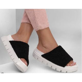 Skechers 母親節特惠休閒涼拖鞋防滑增高採布面絨布底面時尚流行
