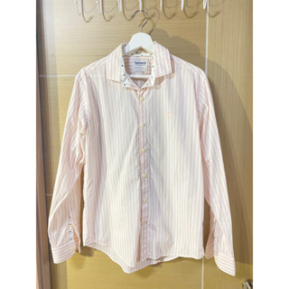 Timberland 男生粉紅色白條紋襯衫強力彈性纖維材質