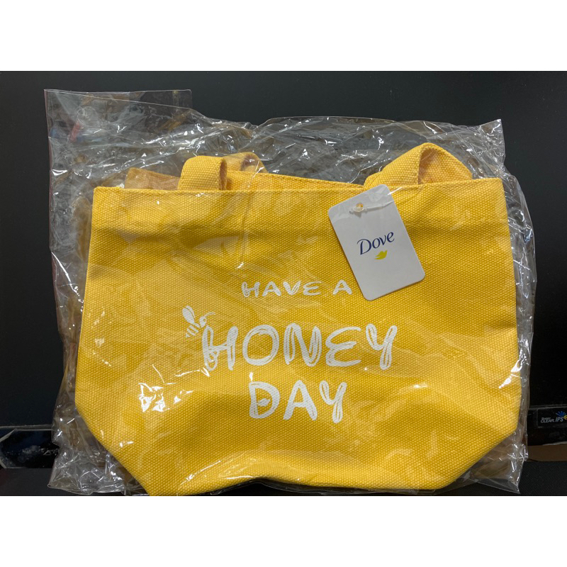 多芬蜂蜜 全新 黃色立體厚帆布 手提袋 小購物袋