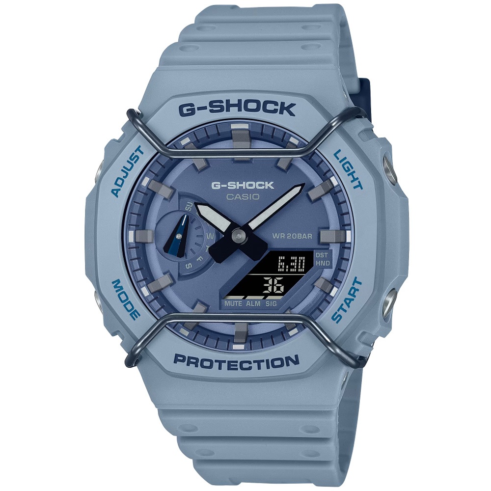 【聊聊甜甜價】CASIO G-SHOCK 家橡樹 金屬框 霧面雙顯腕錶 GA-2100PT-2A
