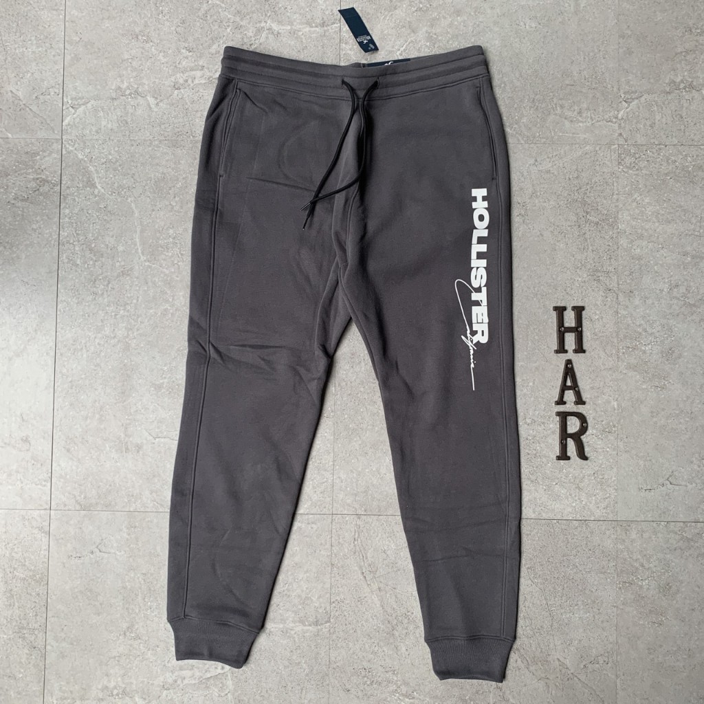 [海鹿馬]Hollister 海鷗 棉質長褲 棉褲 縮口褲 內刷毛 粗體logo印花 水泥灰