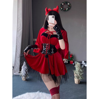 臺灣現貨🎄小惡魔女王大全套 紅絲絨洋裝含斗篷 聖誕女王 舞會服裝 聖誕節 XMAS COS 表演服 萬聖節服裝 聖誕