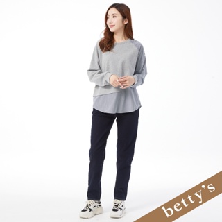 betty’s貝蒂思(25)撞色內刷毛直筒修身牛仔褲(深藍色)