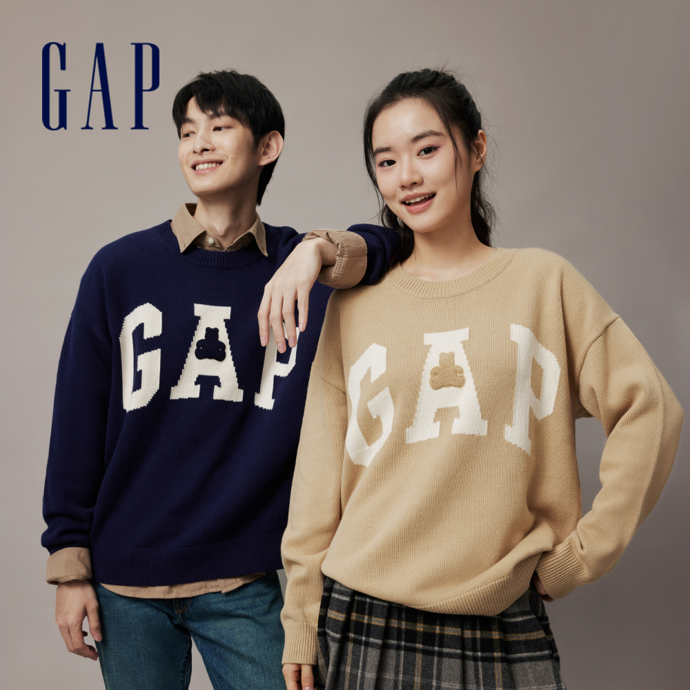 Gap 男女同款 Logo小熊刺繡圓領針織毛衣-多色可選(718683)