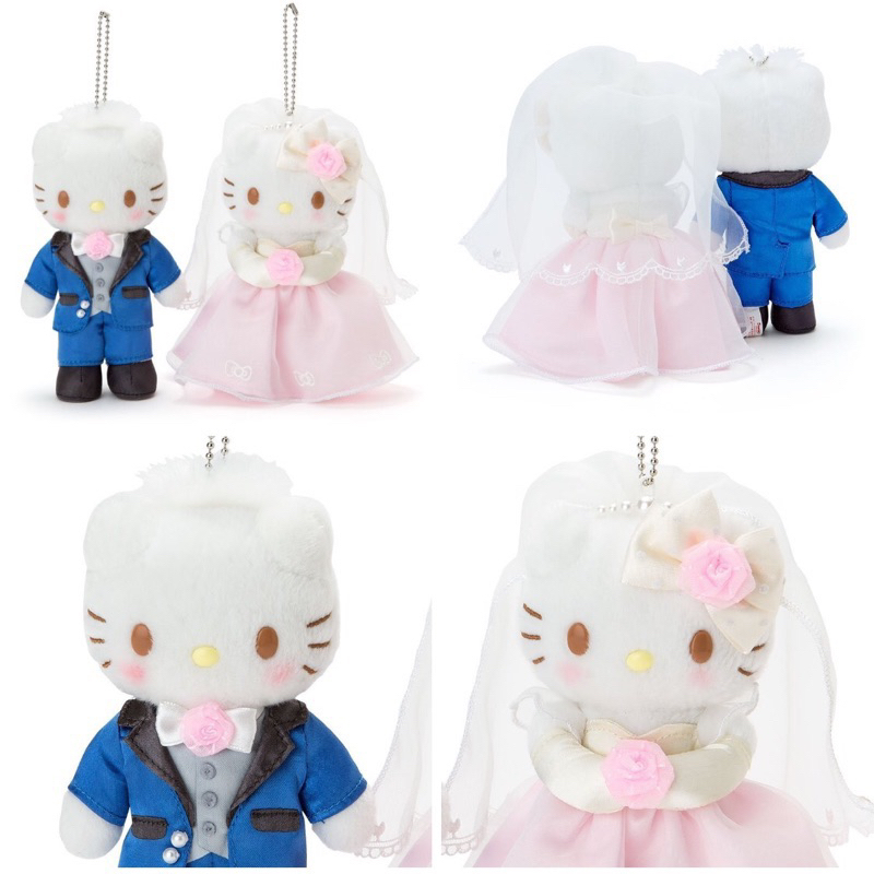 日本SANRIO三麗鷗凱蒂貓Kitty 丹尼爾 結婚新郎新娘風格 婚紗珠鍊吊飾娃娃 玩偶