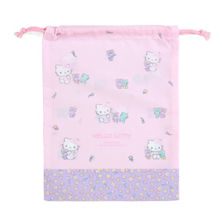 Sanrio 三麗鷗 日本製 棉質抽繩束口袋 縮口袋 M Hello Kitty 花朵 254703