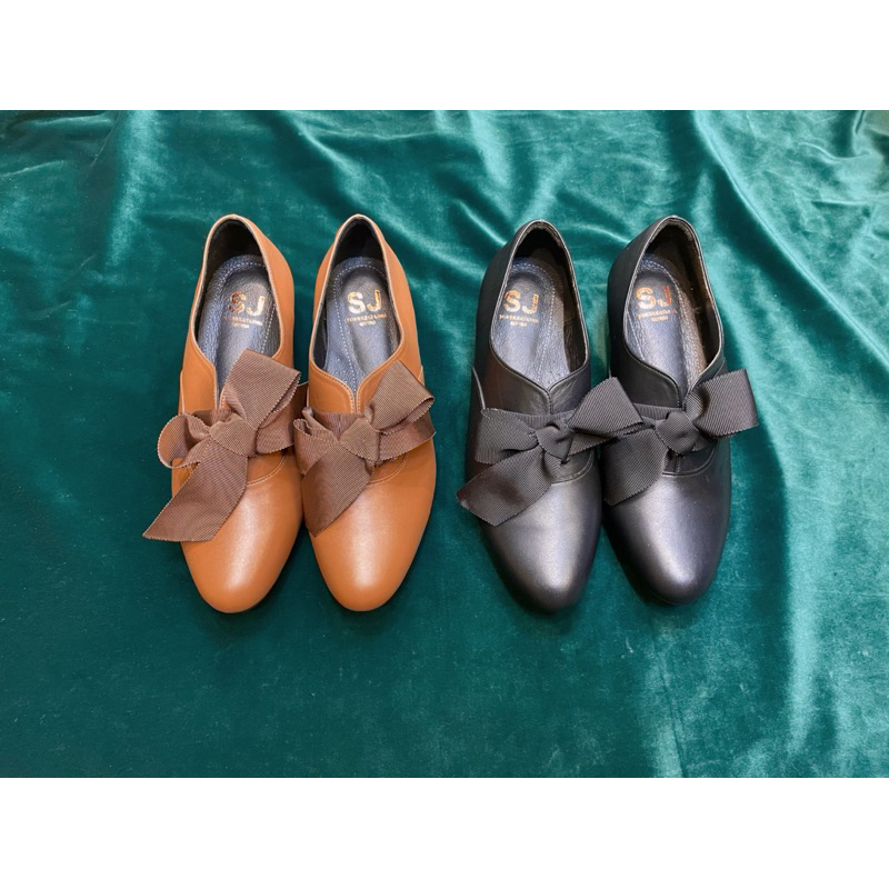 三輝皮鞋台灣製SJ羊皮蝴蝶結瑪莉珍低跟鞋，咖啡，黑，零碼特價現貨MIT