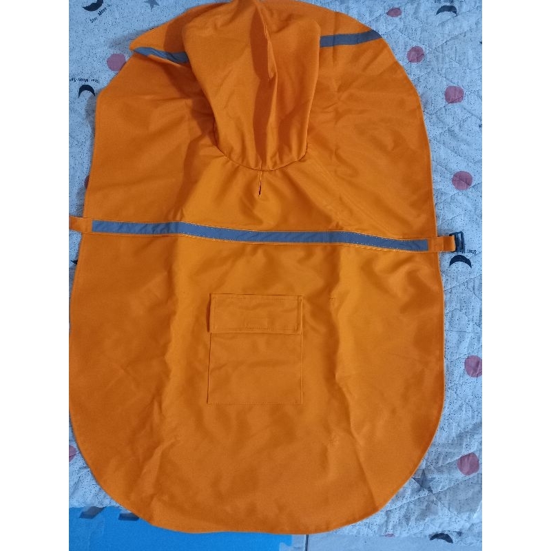 寵物雨衣橘色XL，反光條防水雨衣，寵物外出用品，大型狗