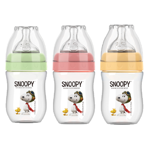 史努比SNOOPY 寬口葫蘆鉑金玻璃奶瓶 180ML