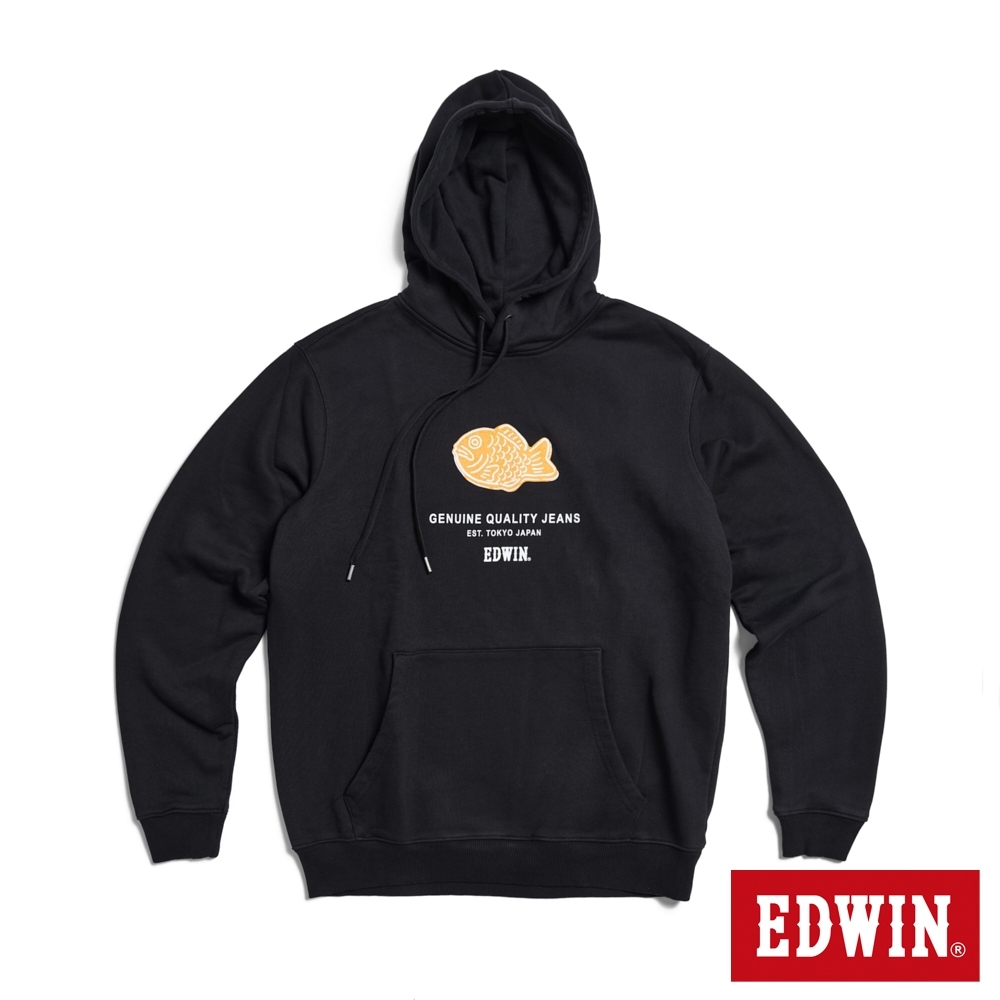 EDWIN 東京散策系列 鯛魚燒連帽長袖T恤(黑色)-男女款