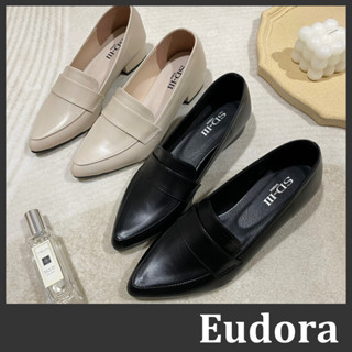 【Eudora】MIT臺灣製 尖頭跟鞋 面試鞋 樂福鞋 懶人鞋 OL包鞋 上班鞋 紳士鞋 跟鞋 皮革粗低跟 尖頭鞋 皮鞋