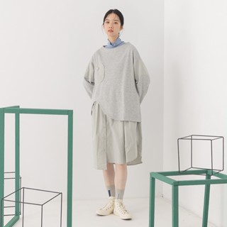 【MOSS CLUB】 異材質假兩件拼接長袖洋裝 杏 咖 灰