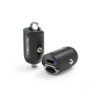 POLYWELL 雙Type-C 27W迷你車用充電器 PD快充 BSMI認證 隱藏式設計 帶LED