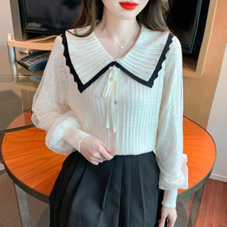 雅麗安娜 打底衫 蕾絲衫 上衣 娃娃領針織衫秋冬季新款高級感毛衣打底長袖上衣T328-2501.