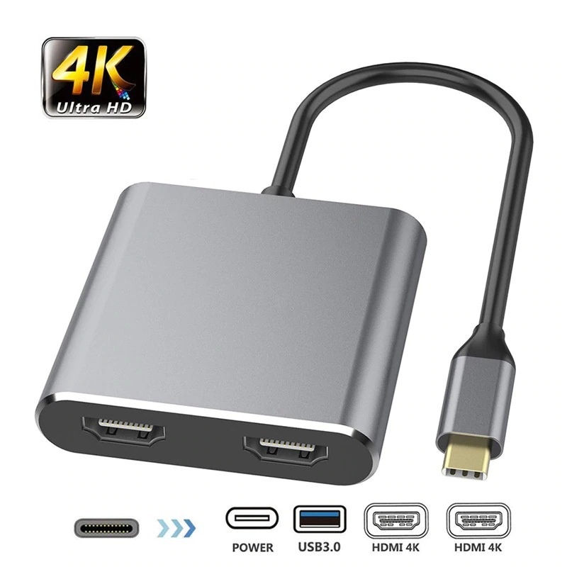 台灣現貨～四合一Type-c轉雙HDMI 4K 實測IPHONE15可用 USB3.0傳輸 PD供電 支援HDMI