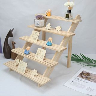 三層松木實木耳環飾品公仔綠植盆栽開店收納花架展示架
