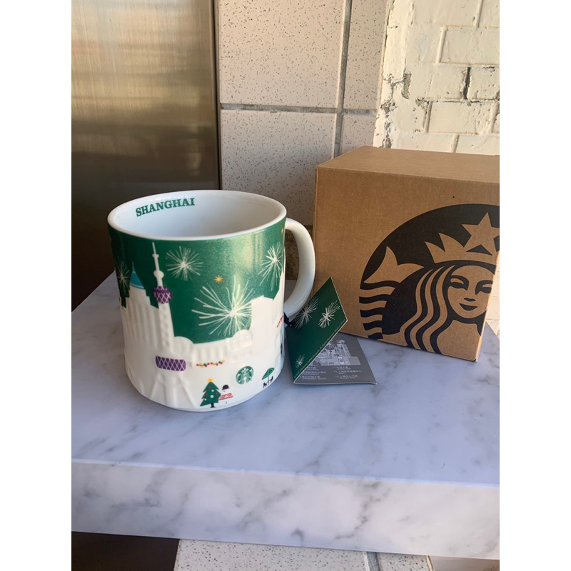 私訊免運費 全新 Starbucks 星巴克 上海 聖誕 綠浮雕 馬克杯 浮雕杯 綠色 限量 上海帶回 紀念品